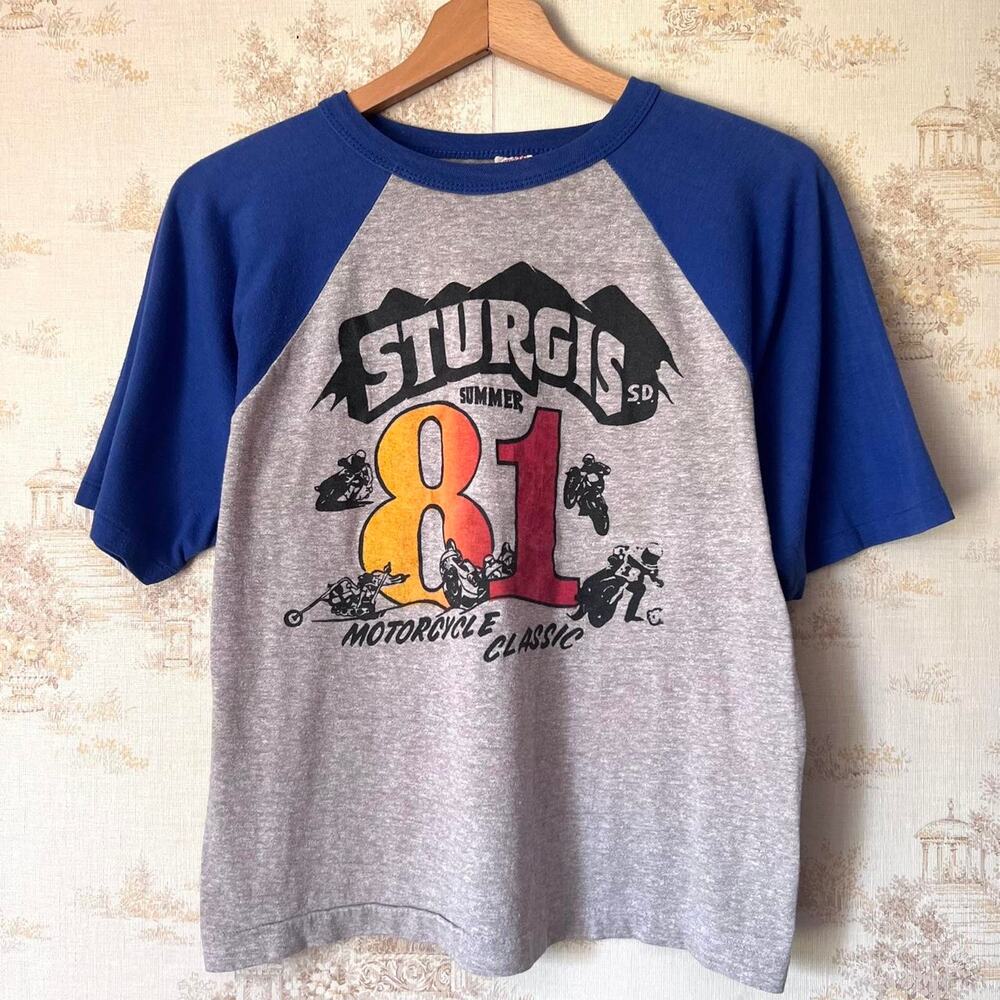 Vintage 80s 1981 Sturgis Motorcycle Classic Raglan T-Shirt | Size L (Fits M)